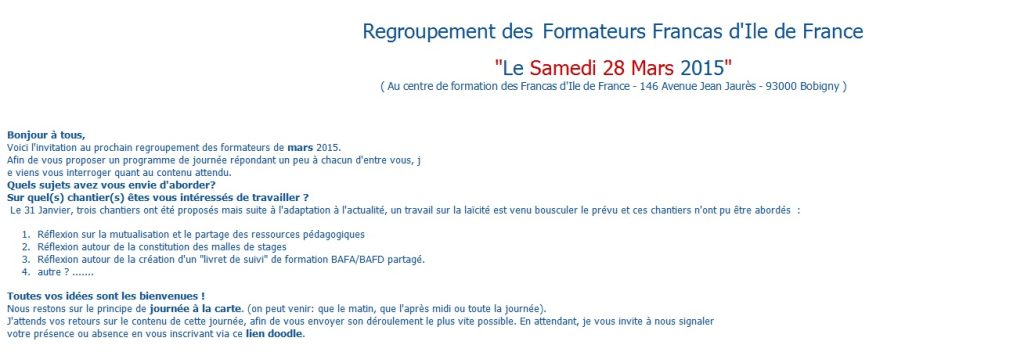 regroupement de formateurs francas